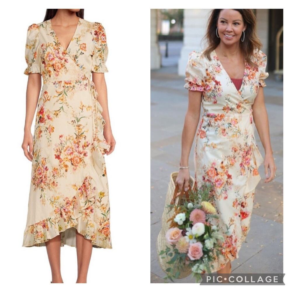 A Loves A Floral Wrap Ruffled Dress Midi Length Size XS